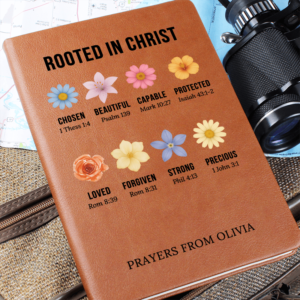 Rooted in Christ Journal – Christian Gift for Women – Personalized Prayer Notebook with Bible Verses – Floral Faith Journal
