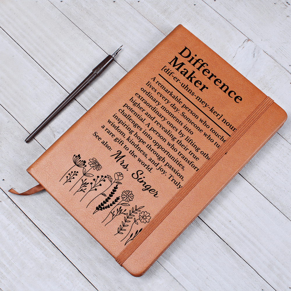 Personalized Difference Maker Journal | Custom Name Vegan Leather Notebook Mentor Teacher Coach Gift Christmas Thank You Appreciation