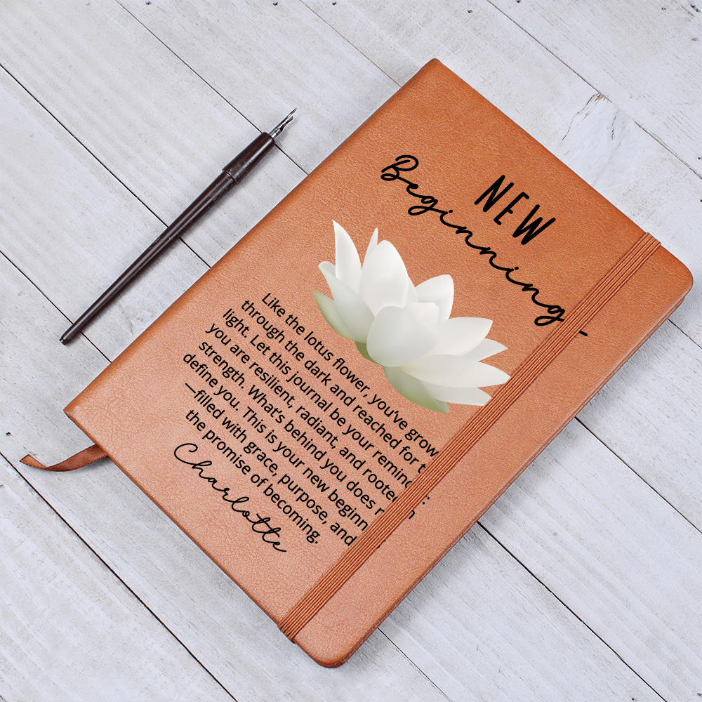 Lotus Flower New Beginnings Journal – Custom Name Gift for Her – Divorce, Breakup, Clean Slate, Strength, Sober Moving or New Job Gift