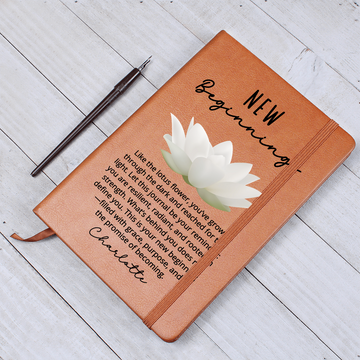 Lotus Flower New Beginnings Journal – Custom Name Gift for Her – Divorce, Breakup, Clean Slate, Strength, Sober Moving or New Job Gift
