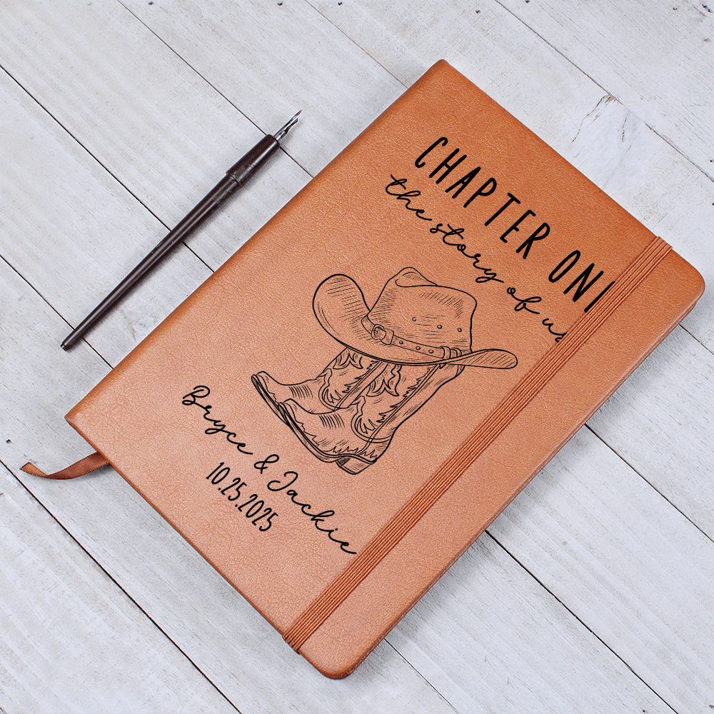 Personalized Wedding Journal | Chapter One Story of Us Vegan Leather Notebook, Custom Anniversary Gift for Couple, Rustic Western Keepsake