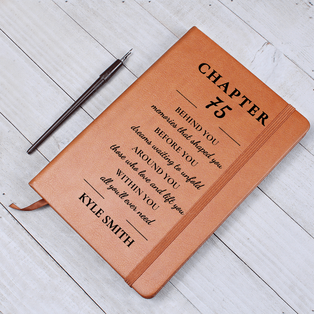 Personalized 75th Birthday Journal, Custom Name Vegan Leather Notebook, Milestone 75th Birthday Gift for Women or Men, Keepsake Memory Book