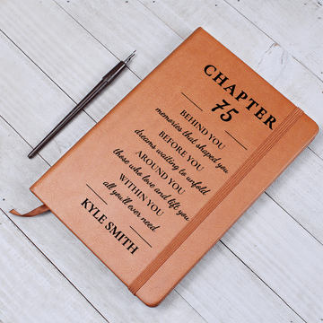 Personalized 75th Birthday Journal, Custom Name Vegan Leather Notebook, Milestone 75th Birthday Gift for Women or Men, Keepsake Memory Book