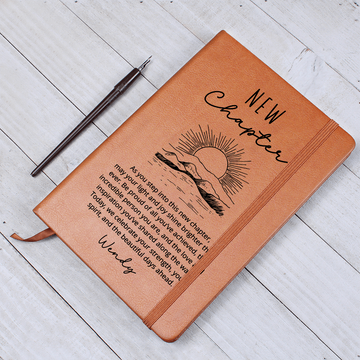 Personalized New Chapter Journal | Custom Name Vegan Leather Notebook, Inspirational Gift for Graduation, Birthday, or Retirement
