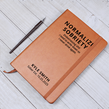 Normalize Sobriety Journal, Personalized Name & Date Vegan Leather Notebook, Sobriety Gift, Recovery Anniversary Keepsake, Sponsor Gift