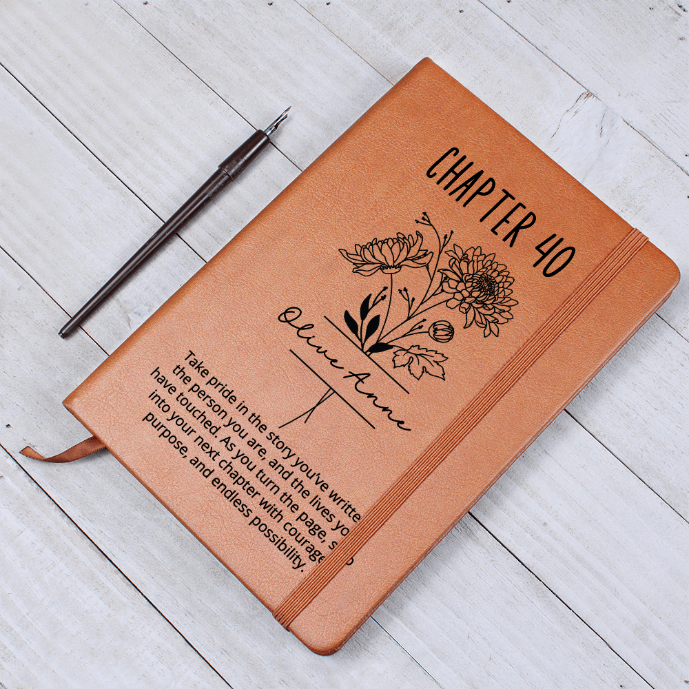 Forty Birthday Birth Flower Gift Best Friend Personalized Name Journal Gift for Her Bookish 40th Birthday Gift For Book Lovers, Fortieth One More Chapter