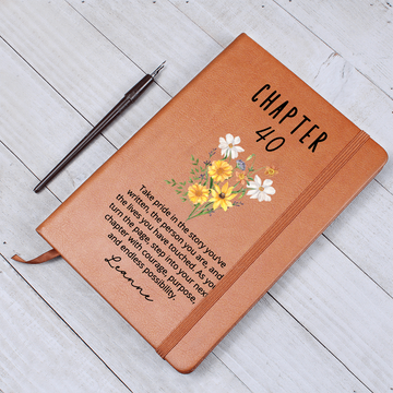 Chapter 40 Birthday Gift for Her – Personalized Name Journal – 40th Milestone Keepsake – Custom Vegan Leather Notebook for Women