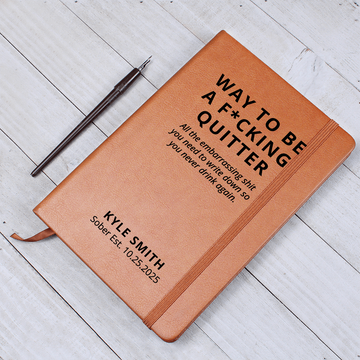 Personalized Sober Date Journal, Custom Name Vegan Leather Notebook, Sobriety Gift, Encouragement Recovery Anniversary Keepsake, Xmas