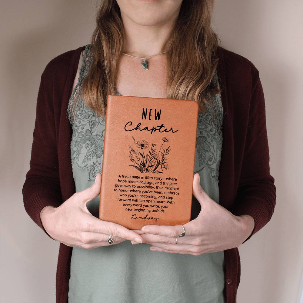 Personalized New Chapter Journal | Custom Name Vegan Leather Notebook | Retirement Divorce Sobriety Recovery New Beginnings Gift