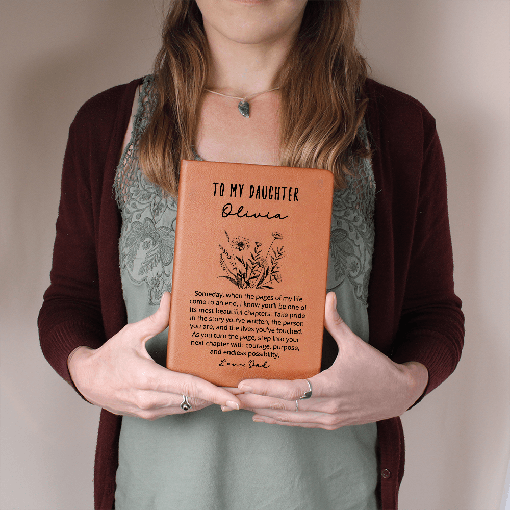 To My Daughter Journal from Dad – Personalized Christmas Gift for Her, Custom Vegan Leather Notebook, Birthday, Graduation Keepsake