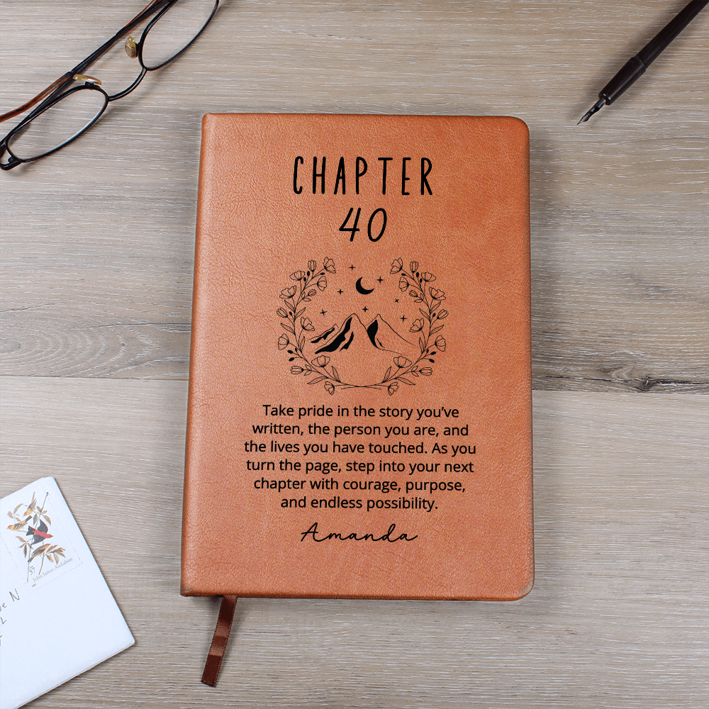 Personalized 40th Birthday Book Lover Journal | Custom Name Chapter 40 Vegan Leather Notebook Milestone Birthday Gift for Women Her Book Club