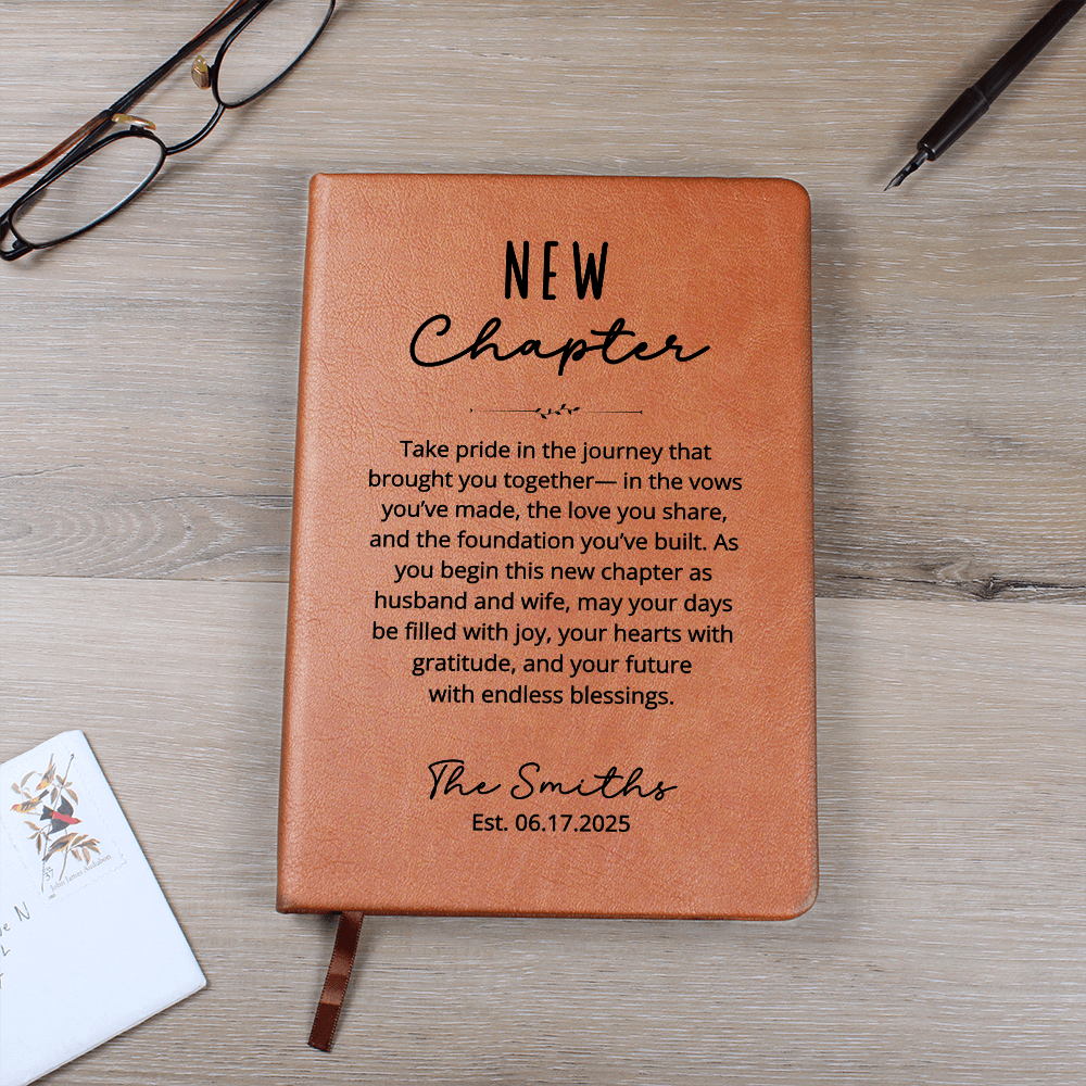Custom Wedding Journal for Couple | Personalized New Chapter Gift with Name and Date Bride Groom Keepsake Engagement Gift Idea