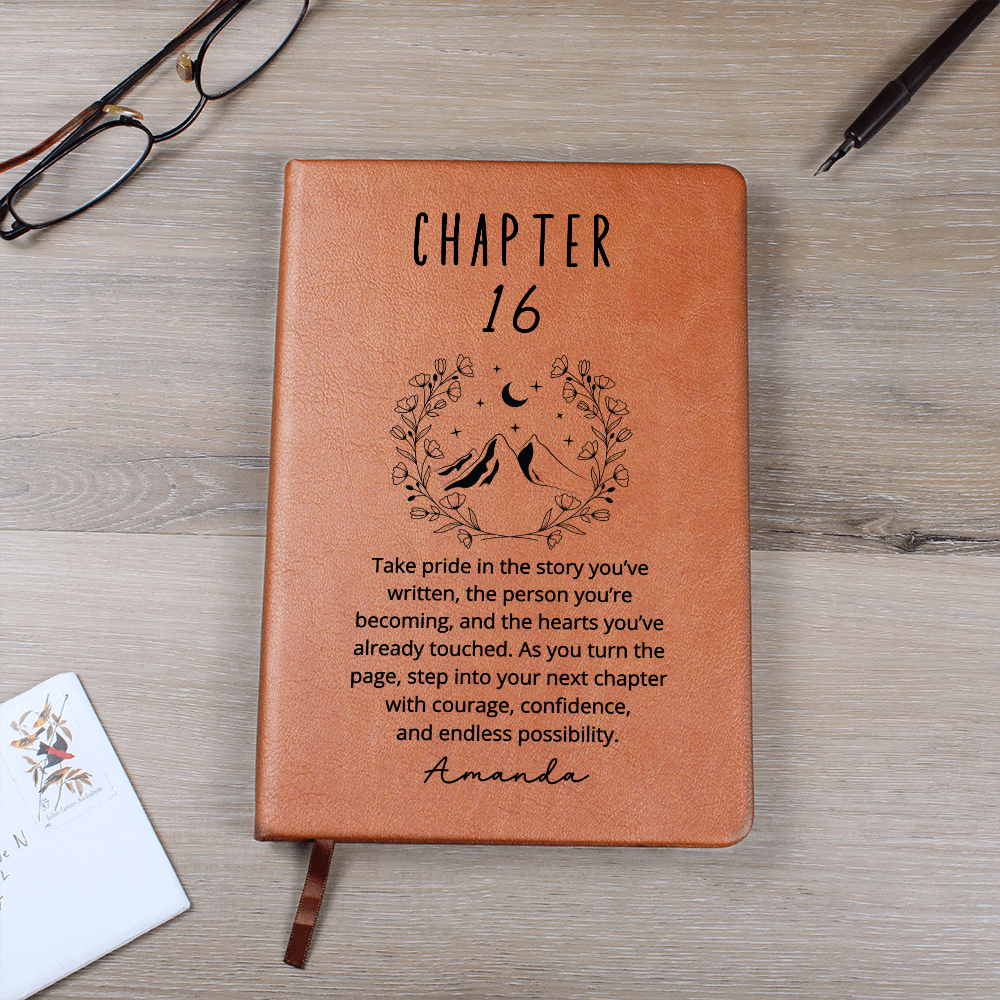 Personalized 16th Birthday Journal | Custom Name Chapter 16 Vegan Leather Notebook | Bookish Sweet Sixteen Gift for Teen Girl Keepsake