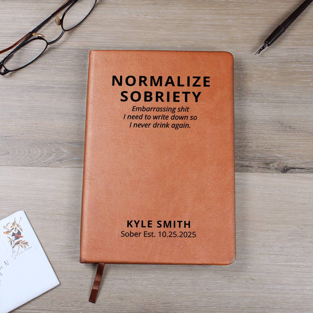 Normalize Sobriety Journal, Personalized Name & Date Vegan Leather Notebook, Sobriety Gift, Recovery Anniversary Keepsake, Sponsor Gift