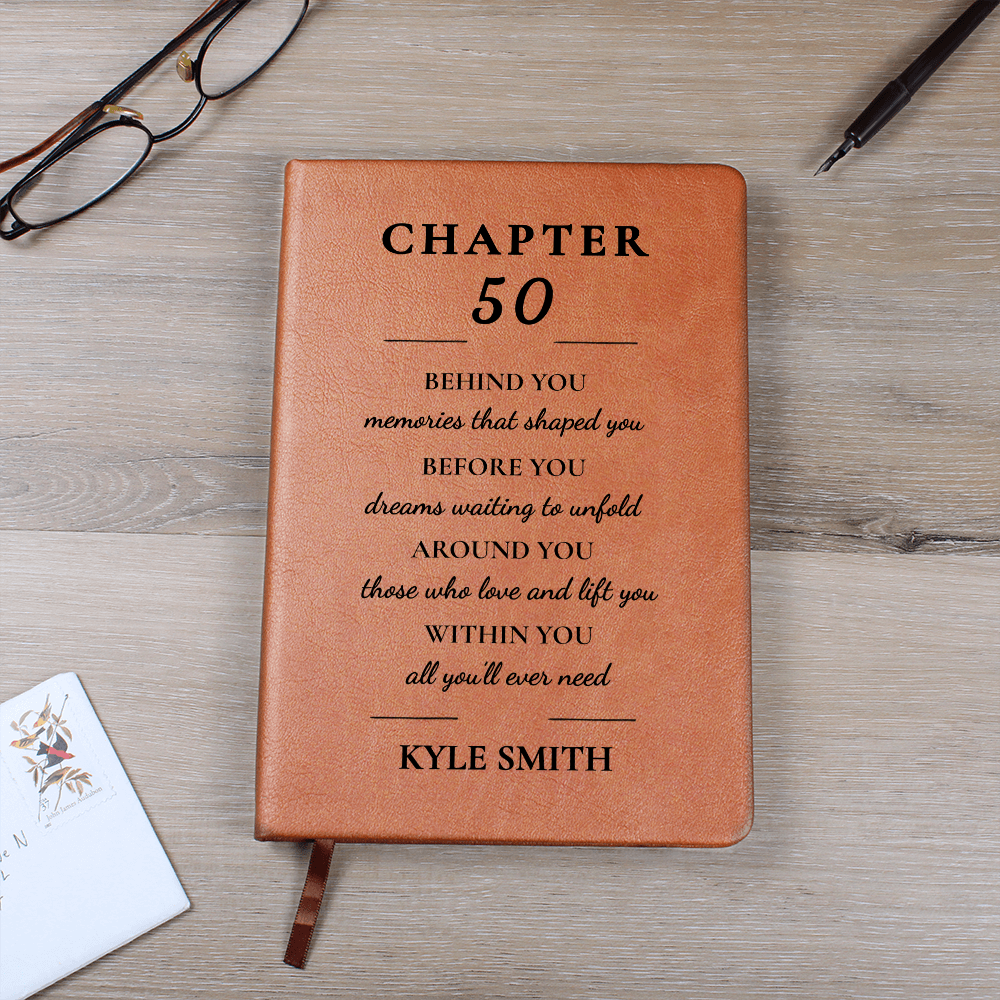 Personalized 50th Birthday Journal, Custom Name Vegan Leather Notebook, Milestone 50th Birthday Gift for Women or Men, Keepsake Memory Book