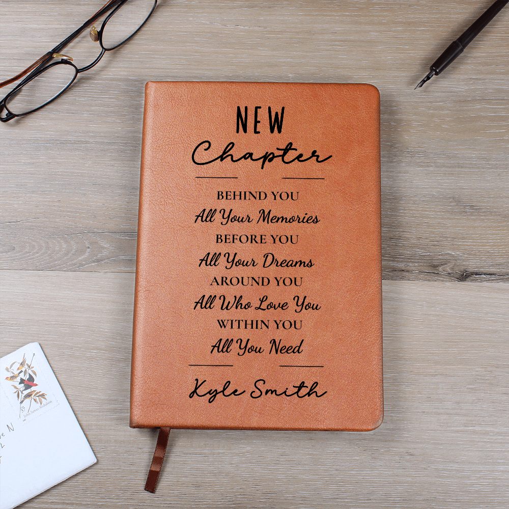 Personalized Vegan Leather Journal | New Chapter Engraved Notebook, Custom Name Memory & Dream Journal, Gift for Graduation or Birthda