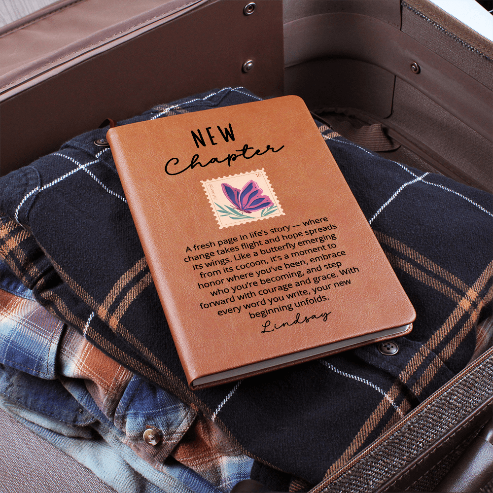 Personalized Butterfly New Chapter Journal | Custom Name Vegan Leather Notebook | Sobriety Divorce Recovery Healing Gift for Her