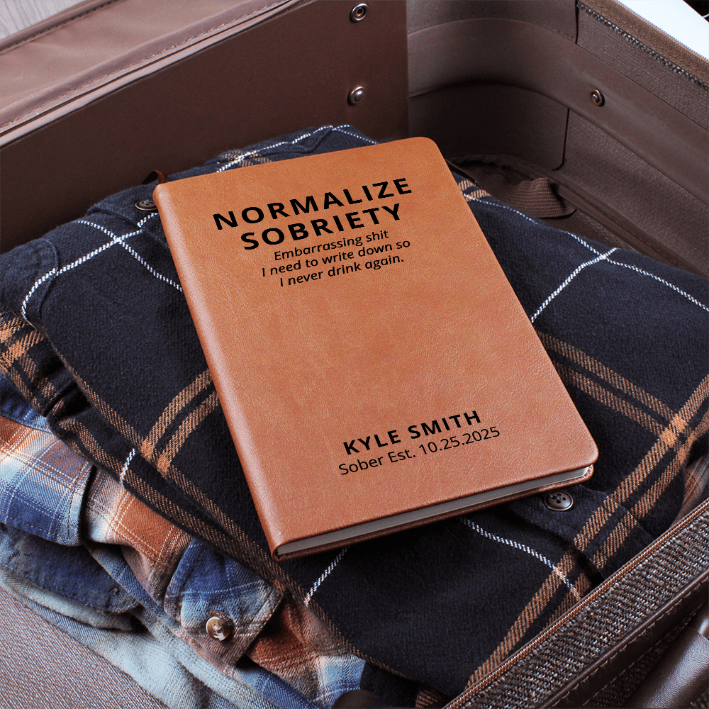 Normalize Sobriety Journal, Personalized Name & Date Vegan Leather Notebook, Sobriety Gift, Recovery Anniversary Keepsake, Sponsor Gift