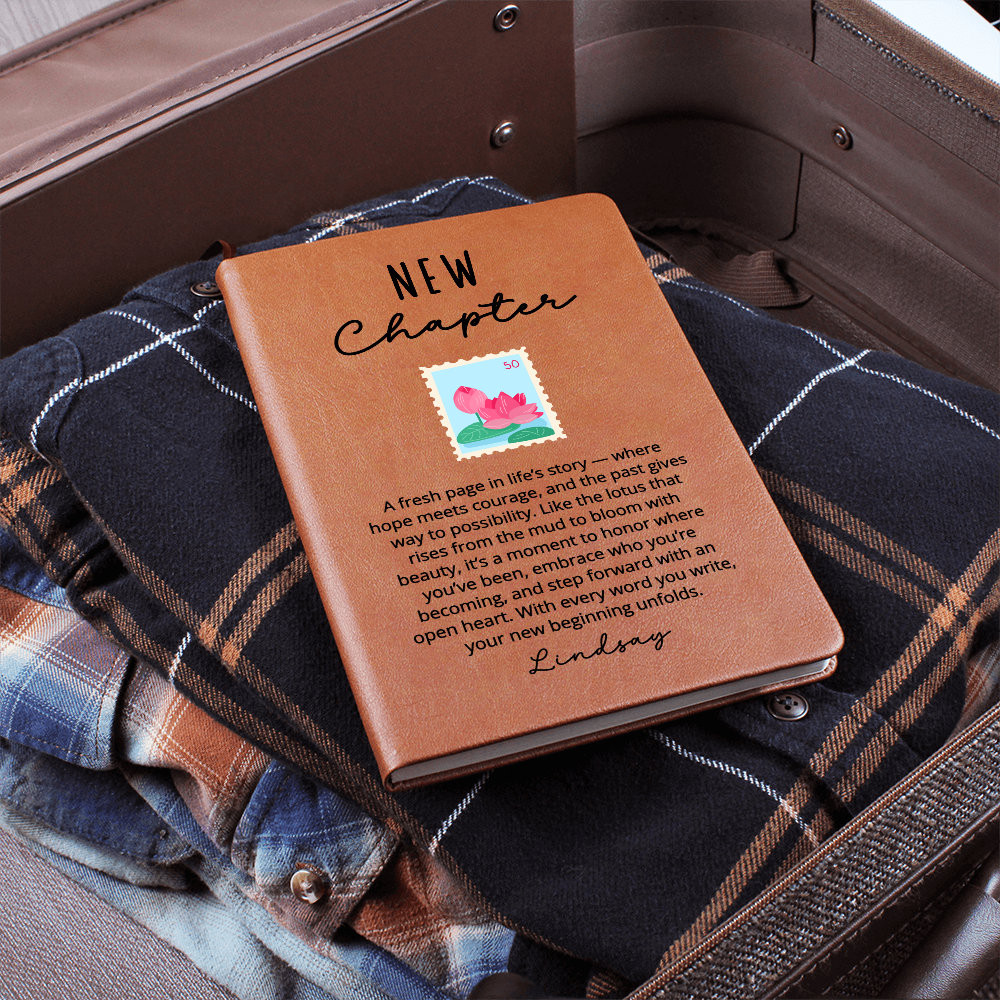 Personalized New Chapter Lotus Journal | Custom Name Vegan Leather Notebook | Sobriety Recovery Divorce Healing Encouragement Gift