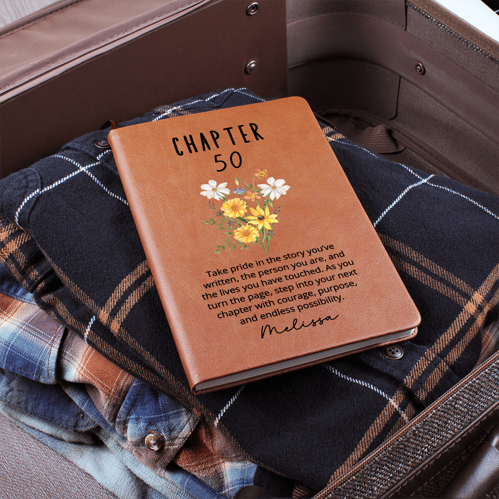 Chapter 50 Birthday Gift for Her – Personalized 50th Birthday Journal – Custom Name Vegan Leather Notebook – Milestone Gift for Women