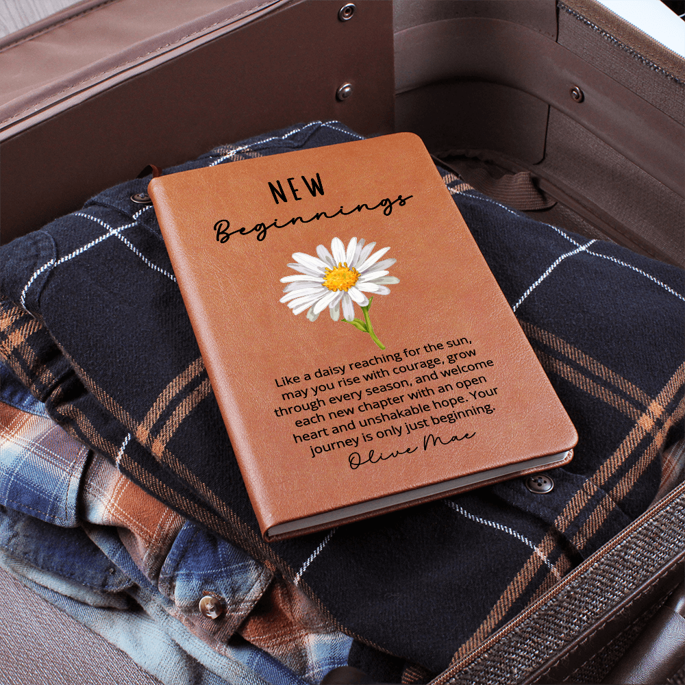 New Beginnings Daisy Personalized Journal - New Job, Graduation, Farewell, Good Luck, Divorce, Inspirational Gift for Her, New House