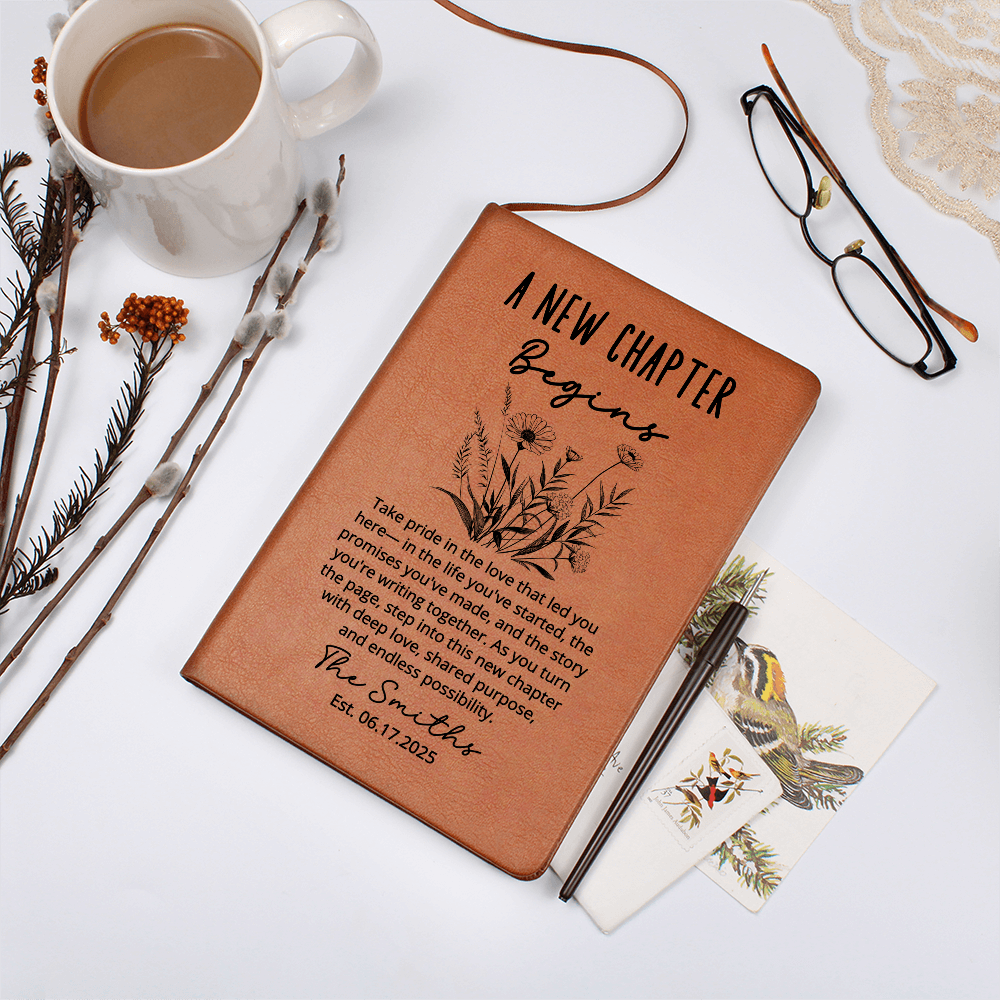 A New Chapter Begins Wedding Journal | Personalized Couple Notebook with Name & Date | Custom Floral Keepsake | Bride Groom Gift