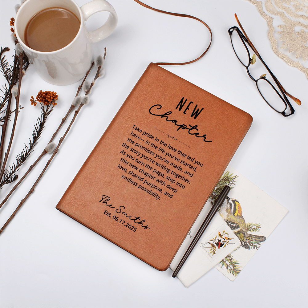 Personalized Wedding Journal Gift | New Chapter Custom Name & Date Notebook | Newlywed Keepsake Book | Couple Engagement Gift