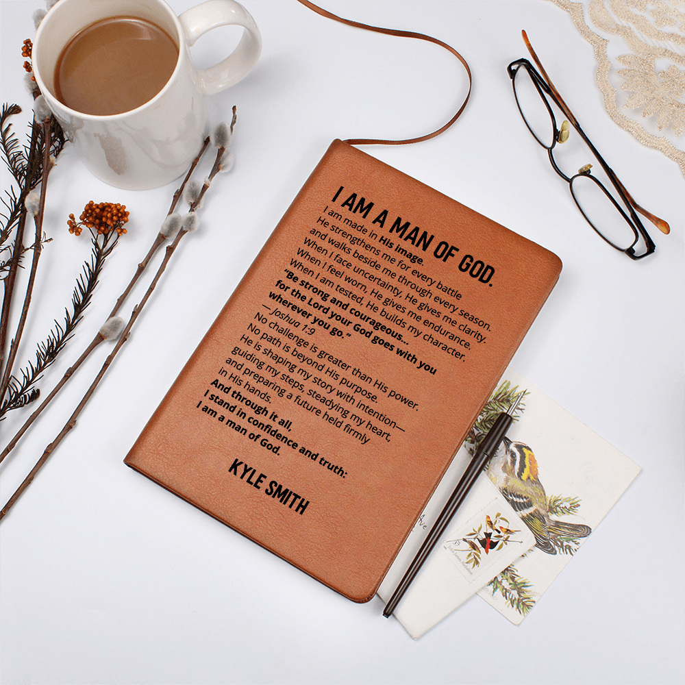 Christian Man of God Journal Personalized Faith Notebook Custom Name Scripture Gift for Him