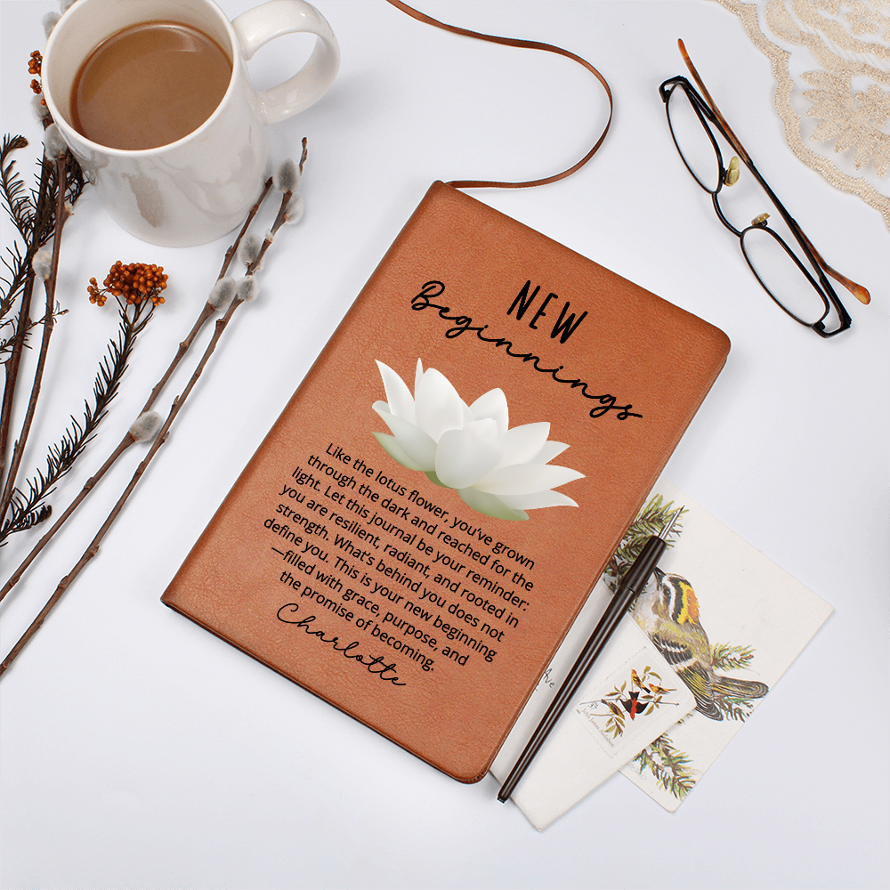 Lotus Flower New Beginnings Journal – Custom Name Gift for Her – Divorce, Breakup, Clean Slate, Strength, Sober Moving or New Job Gift