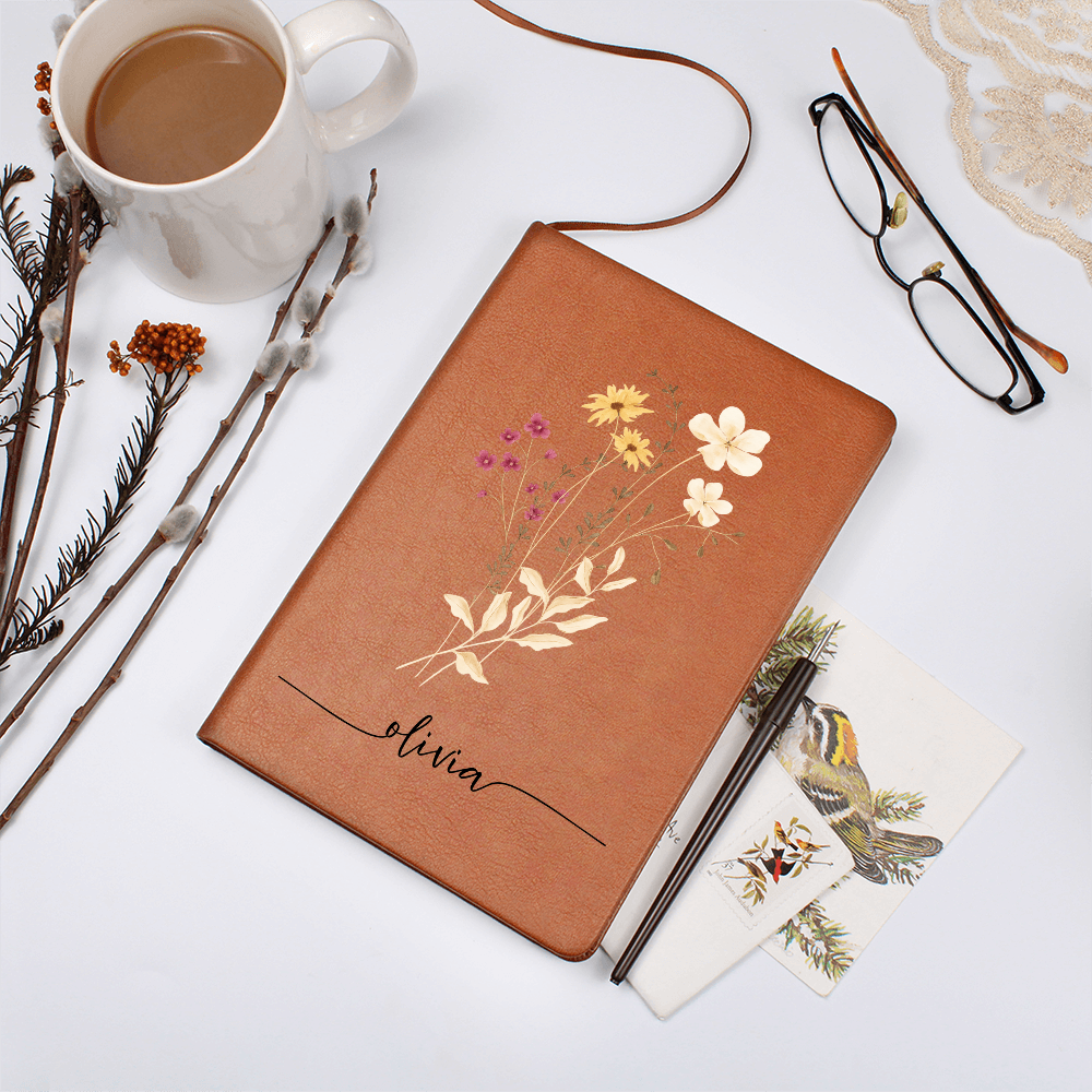 Wildflower Personalized Journal with Name & Date – Custom Floral Notebook Gift for Her, Bridesmaid, Mom, Bride Gratitude Diary for Women