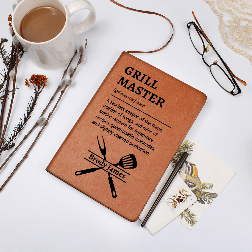 Custom Grill Master BBQ Recipe Book | Personalized Name Secret Recipes Journal, Funny Cookbook Gift for Dad, Grandpa, or Friend