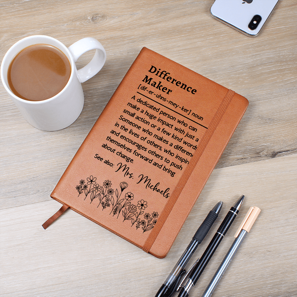Personalized Mentor Gift Journal | Difference Maker Vegan Leather Notebook Custom Name Teacher Coach Christmas Appreciation Gift