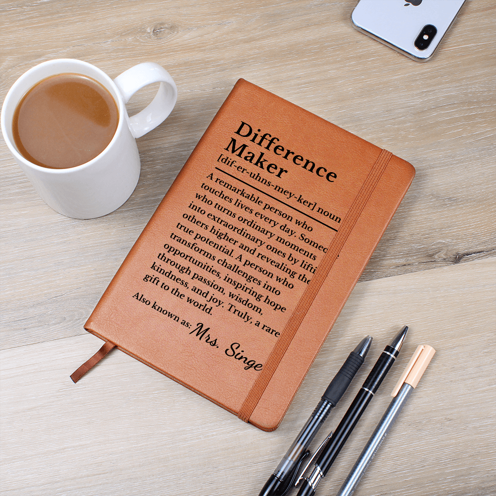 Personalized Difference Maker Vegan Leather Journal: Mentor Gift