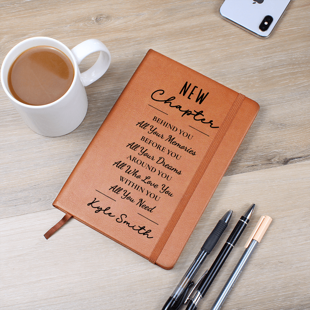 Personalized Vegan Leather Journal | New Chapter Engraved Notebook, Custom Name Memory & Dream Journal, Gift for Graduation or Birthda