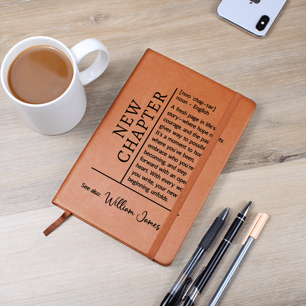 New Chapter Personalized Journal • Vegan Leather Notebook • Graduation Gift • Retirement Gift • New Beginning Gift for Her or Him