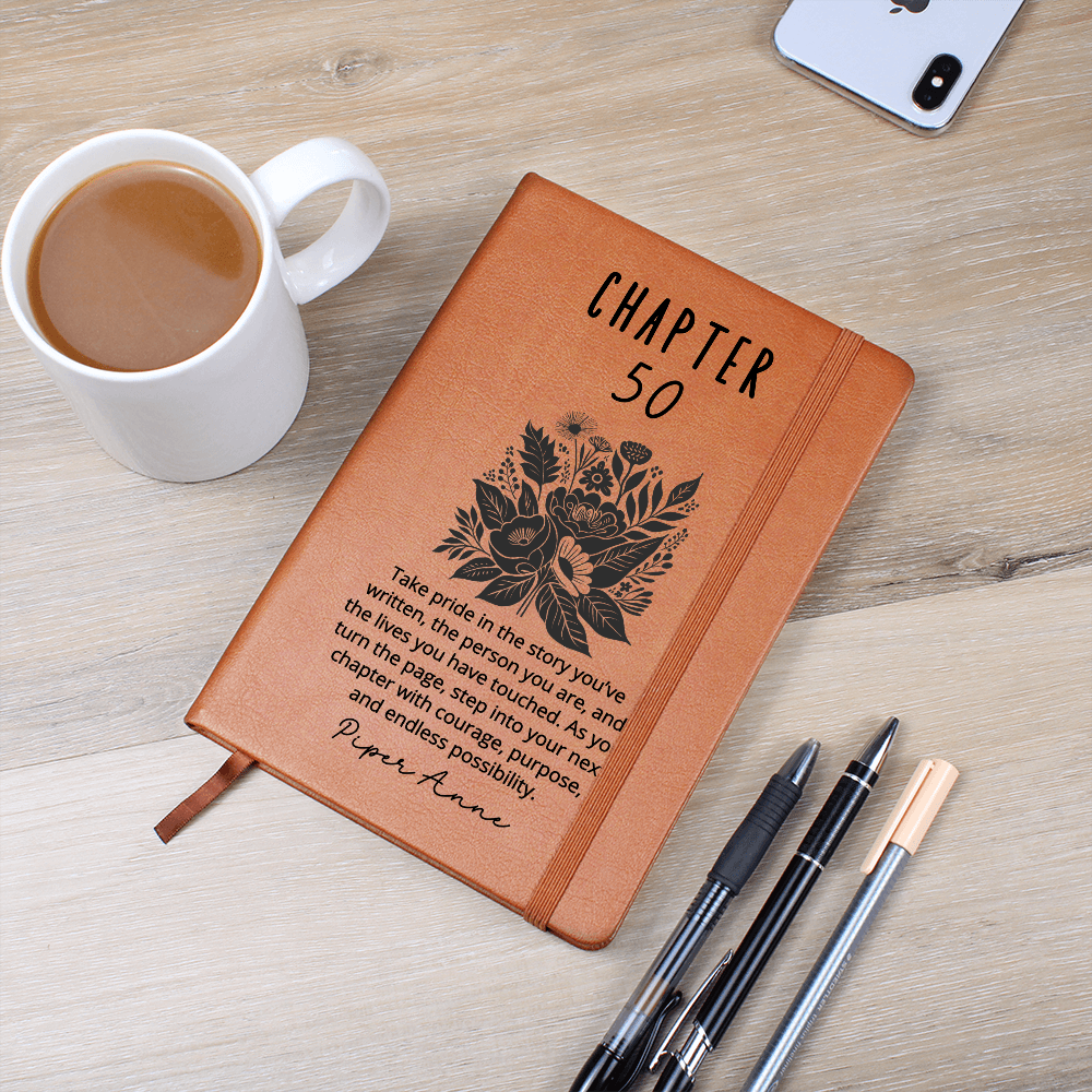 Chapter 50 Journal Personalized 50th Birthday gift for her Linocut Notebook for turning 50 Milestone journal for best friend Sister Daughter