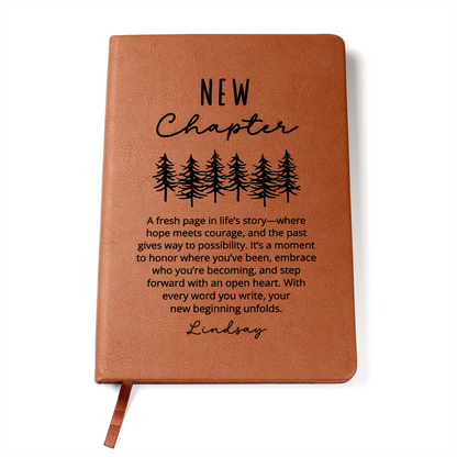 Personalized New Chapter Journal | Custom Name Vegan Leather Notebook | Retirement Divorce Sobriety Recovery Graduation Christmas Gift
