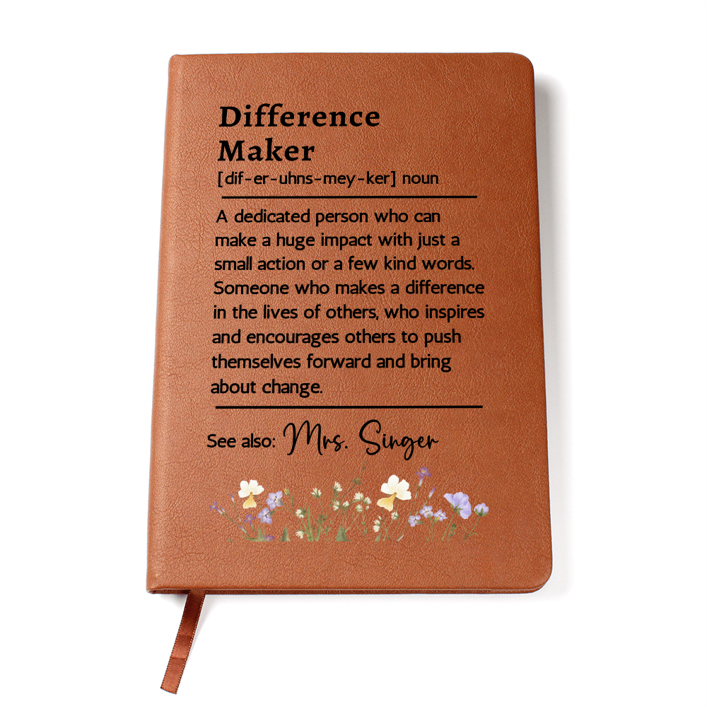 Custom Name Difference Maker Journal | Personalized Vegan Leather Mentor Teacher Coach Notebook Christmas Gift Appreciation Thank You
