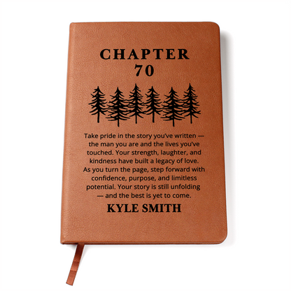 Personalized 70th Birthday Journal for Men | Custom Name Leather Notebook Gift | Chapter 70 Keepsake Book for Dad Grandpa Husband