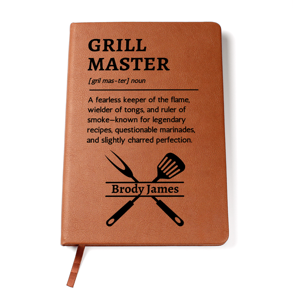 Custom Grill Master BBQ Recipe Book | Personalized Name Secret Recipes Journal, Funny Cookbook Gift for Dad, Grandpa, or Friend