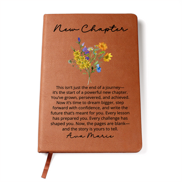 Personalized New Chapter Journal, Custom Name Notebook, A5 Vegan Leather Journal, Retirement Gift, New Beginnings, Coworker Gift