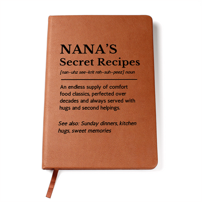 Custom Blank Recipe Book - Nana Definition Blank Cookbook, DIY Family Recipe Journal, Gift for Foodies, Cooking Gift For Grandma, Personalised Cook Book