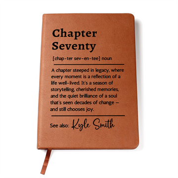 70th Birthday Gift Journal | Personalized Chapter Seventy Definition Notebook with Name | Custom Vegan Leather Keepsake for Mom, Dad, Grandma, or Grandpa
