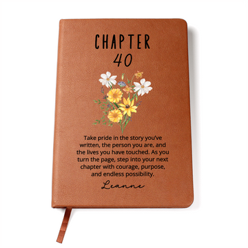 Chapter 40 Birthday Gift for Her – Personalized Name Journal – 40th Milestone Keepsake – Custom Vegan Leather Notebook for Women