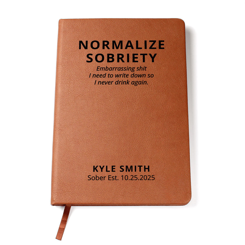 Normalize Sobriety Journal, Personalized Name & Date Vegan Leather Notebook, Sobriety Gift, Recovery Anniversary Keepsake, Sponsor Gift
