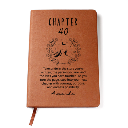 Personalized 40th Birthday Book Lover Journal | Custom Name Chapter 40 Vegan Leather Notebook Milestone Birthday Gift for Women Her Book Club