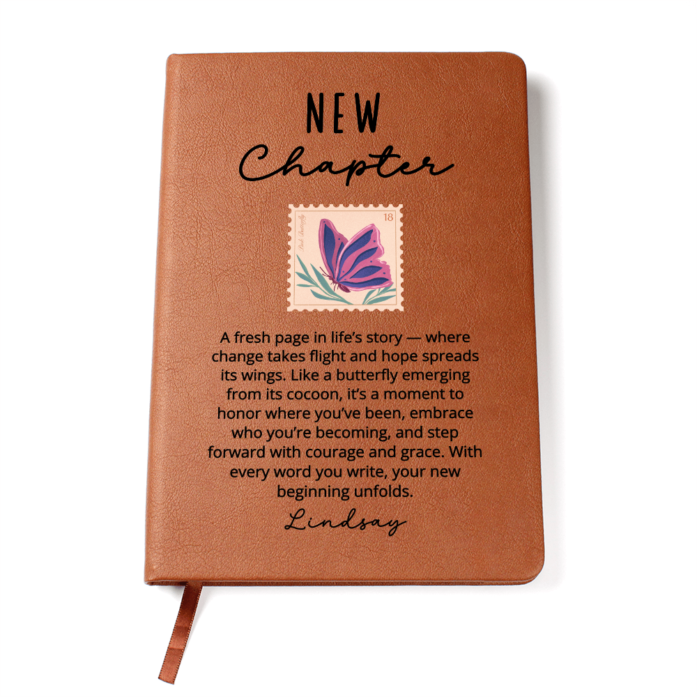 Personalized Butterfly New Chapter Journal | Custom Name Vegan Leather Notebook | Sobriety Divorce Recovery Healing Gift for Her