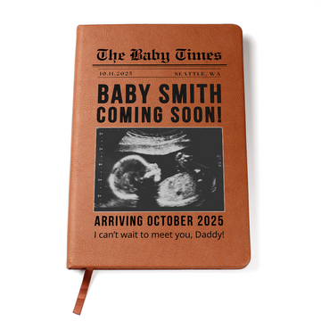 Personalized Ultrasound Pregnancy Reveal Journal – Baby Announcement Newspaper for Dad | New Baby Gift | Daddy-to-Be Gift
