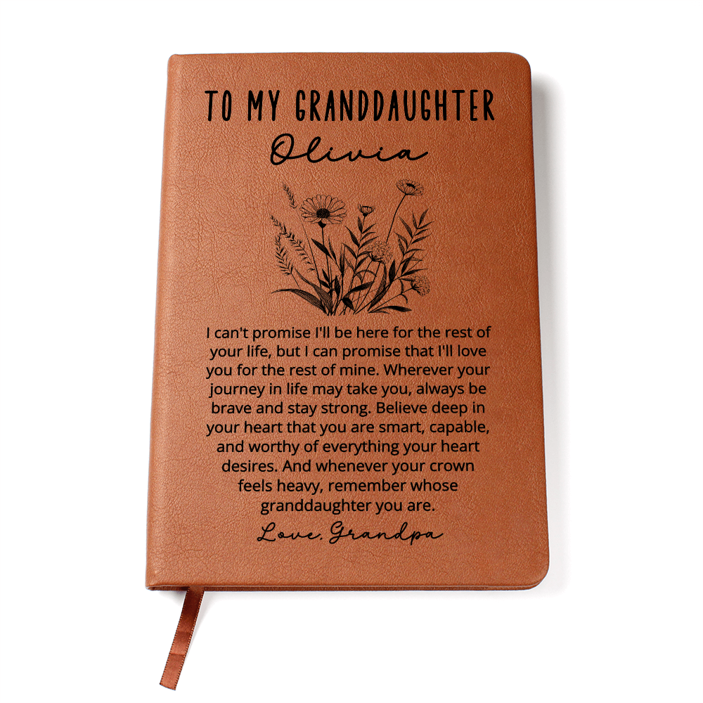 Granddaughter Journal, To My Granddaughter Gift from Grandma Grandpa, Personalized Vegan Leather Notebook, Birthday or Christmas Gift from Grandparents