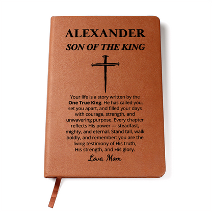 Personalized Son of the King Journal with Cross | Custom Christian Gift for Boys | Christmas Easter Baptism Confirmation Graduation Notebook